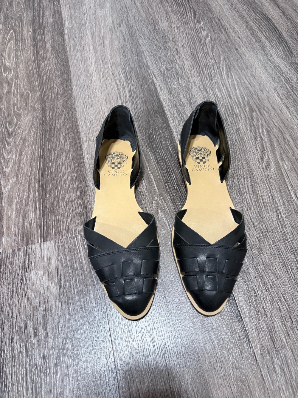 Vince Camuto Black Leather Woven D'Orsay Flats size 9